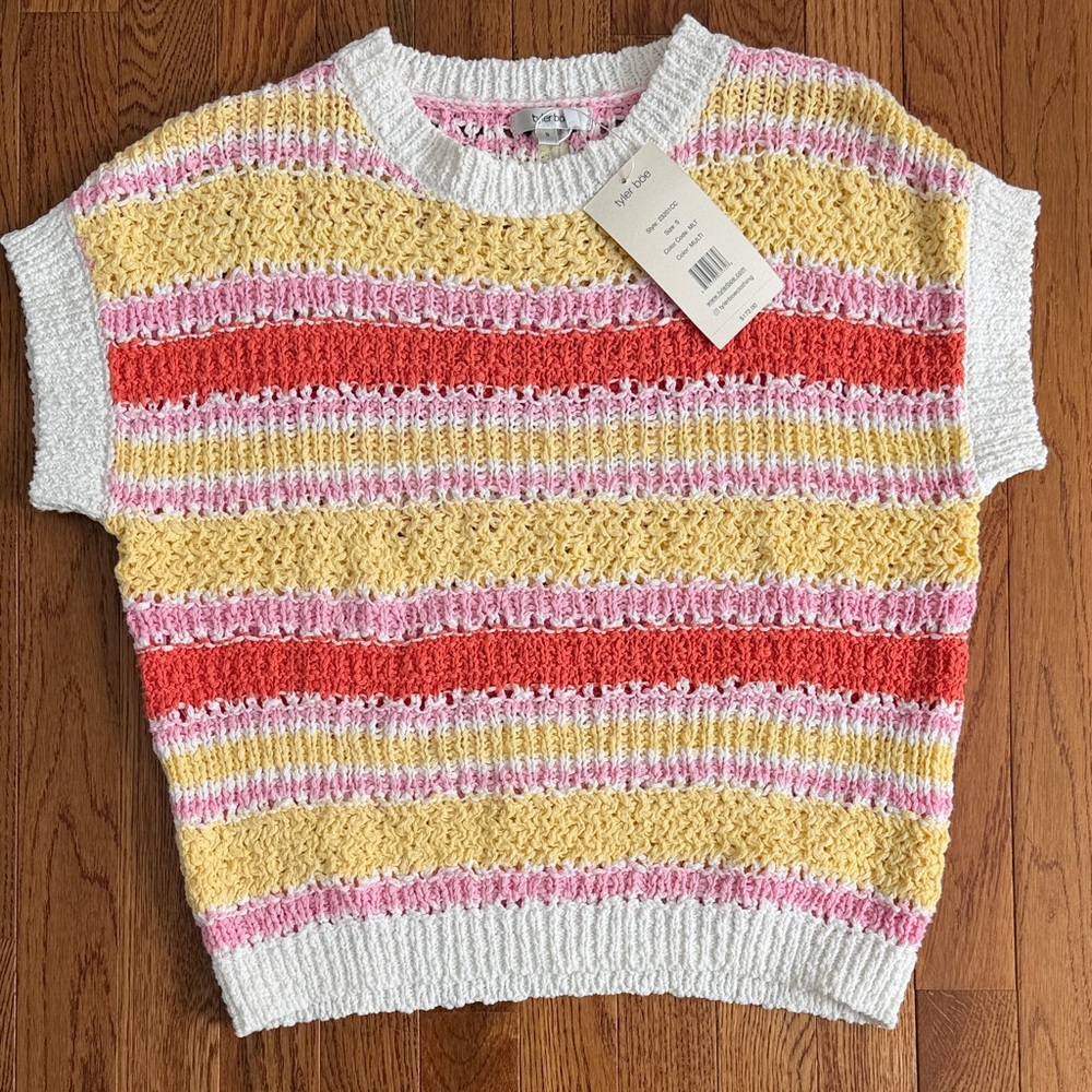 Tyler Boe Open-Knit Striped Short Sleeve Sweater size S